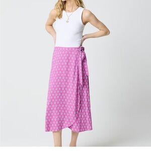 J. Crew Pink Printed Midi Wrap Skirt